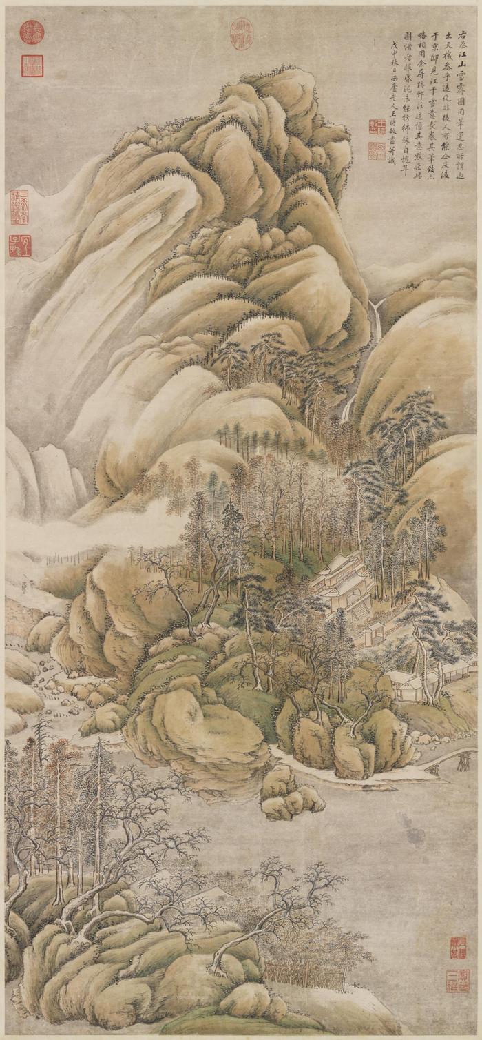 古作赏析：王时敏《仿王维江山雪霁轴》，77岁所作，画法甚古