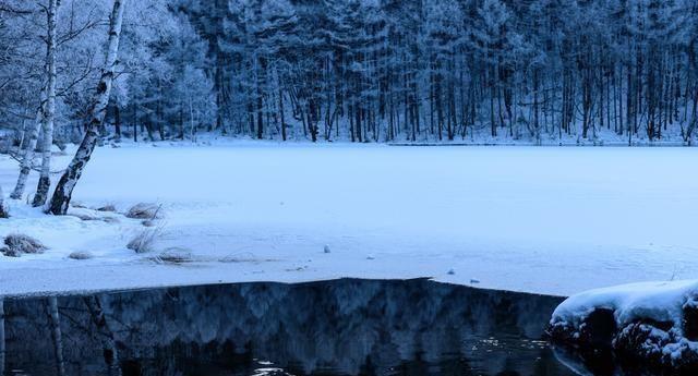 日本北海道、美瑛绿池和蓝绿色的水是四季不同的风景