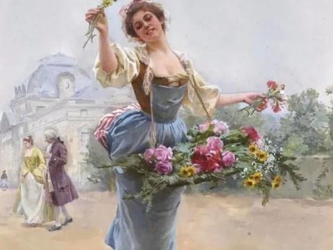 100多年前，她们是这样摆摊卖花的，好美的画面！