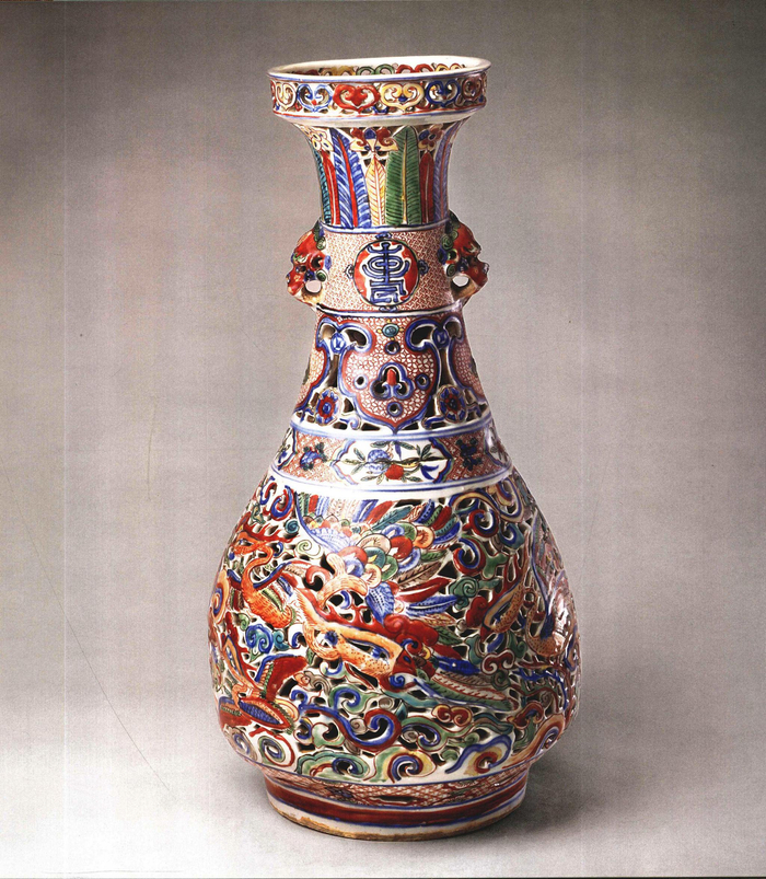 永楽年製】銘 明時代 五彩龍紋花瓶 唐物 中国古玩 AF1281