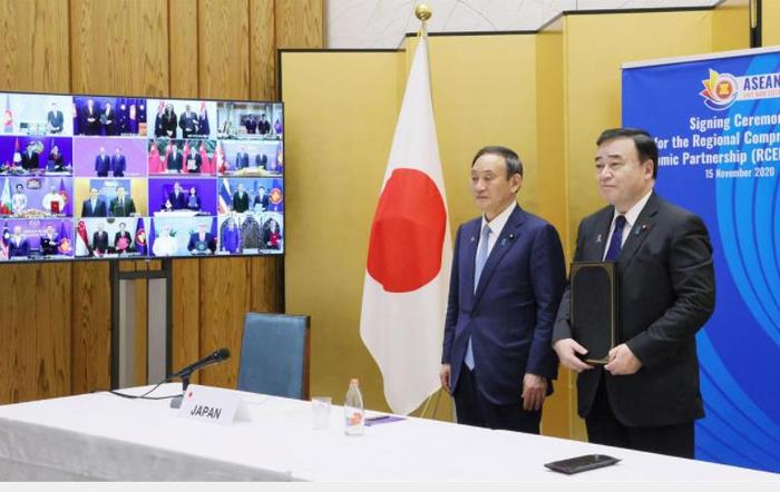 日方签署RCEP协定(日本内阁广报室图)