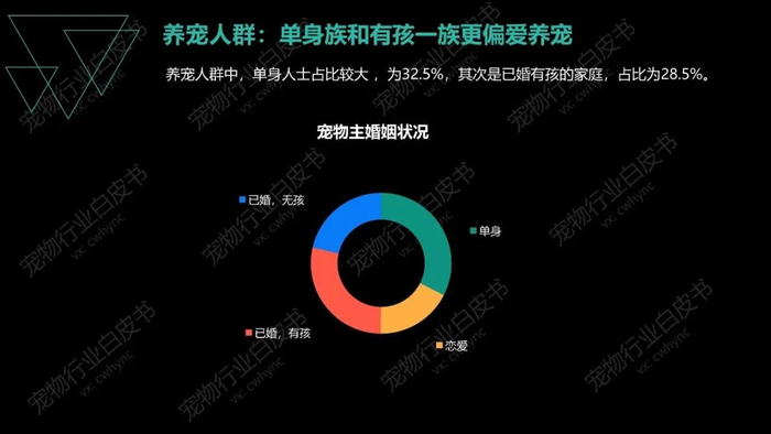 △ 养宠人群婚姻状况分析。图片来源 | 2019 宠物行业白皮书