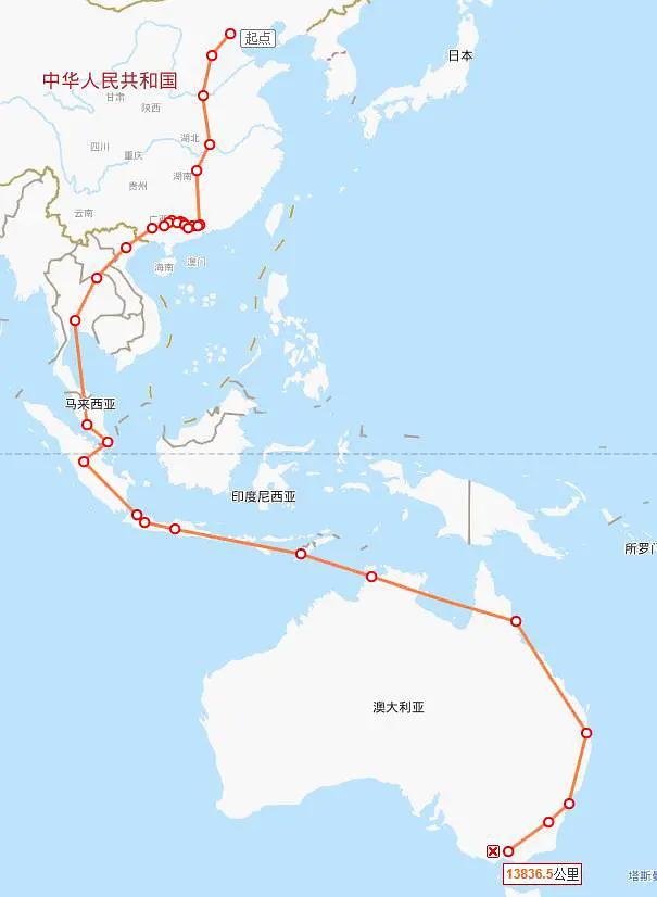 网传“北京-墨尔本高铁”路线图