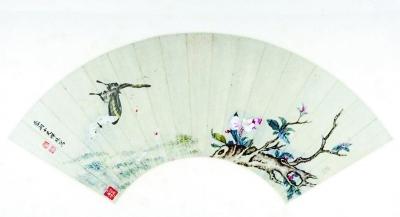 《海棠蛱蝶图》扇页,(清)恽珠绘
