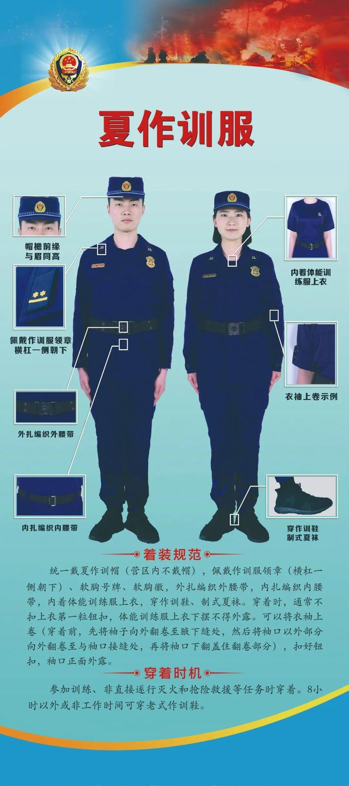 国家综合性消防救援队伍制式服装穿着和标志服饰缀钉规范示例图