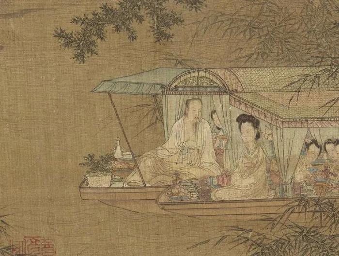 传 明 仇英 游船图局部