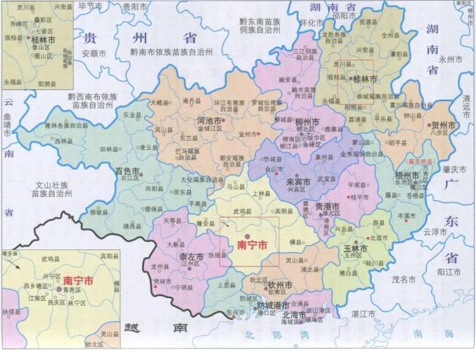 广西壮族自治区的行政区划图