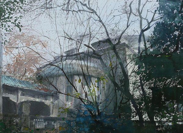 王诚浩 《四季珞珈 · 理学院》纸本水彩 2013年