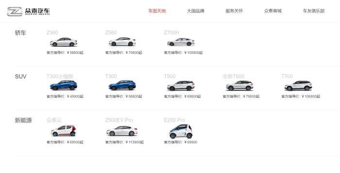新车型仍无消息。图片来自众泰汽车官网。