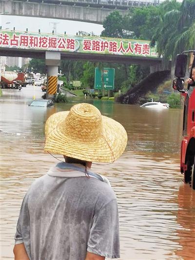 澄迈下暴雨 大丰互通桥下积水超1米