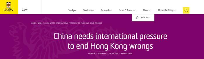 (图为新南威尔士大学发表的涉及香港的文章)