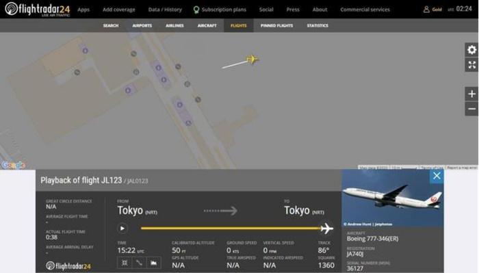 成田机场惊现“ JL123”航班踪迹 图源:“Flightradar24”