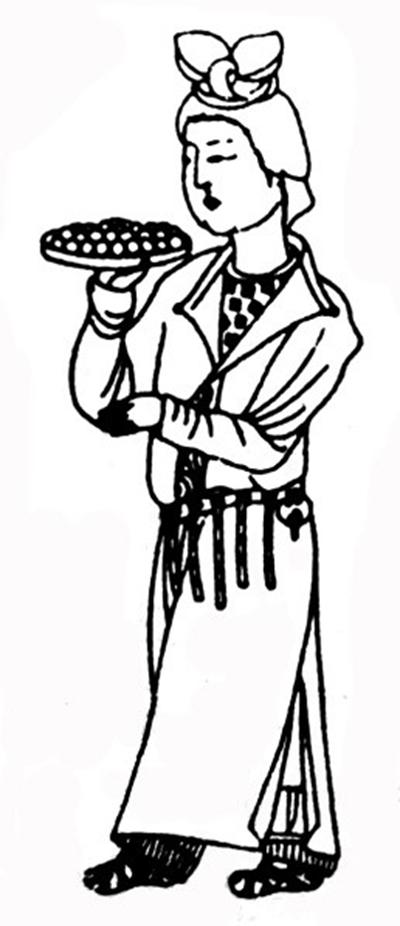 图2:腰束蹀躞带的唐代女子(《中国衣冠服饰大辞典》)