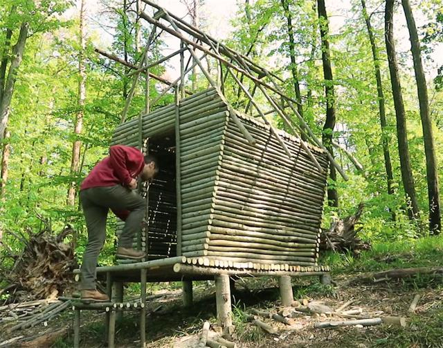 一男子用简单工具,在深山老林盖起3㎡木屋,网友:太牛了