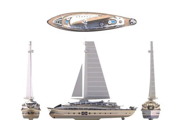 单桅折叠，80米风帆探险游艇概念设计Elegante 号