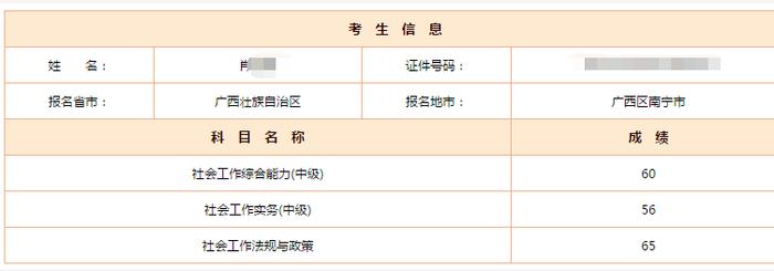 肖女士社工考试一门未及格。