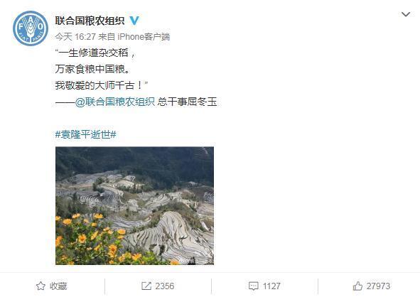 图片来源:联合国粮食及农业组织官方微博截图