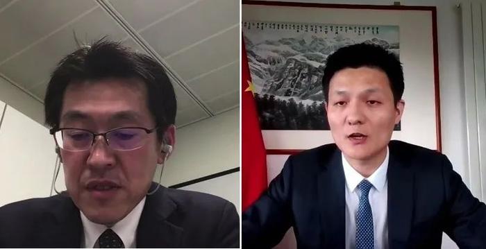 左为日方代表,右为中方代表 视频截图