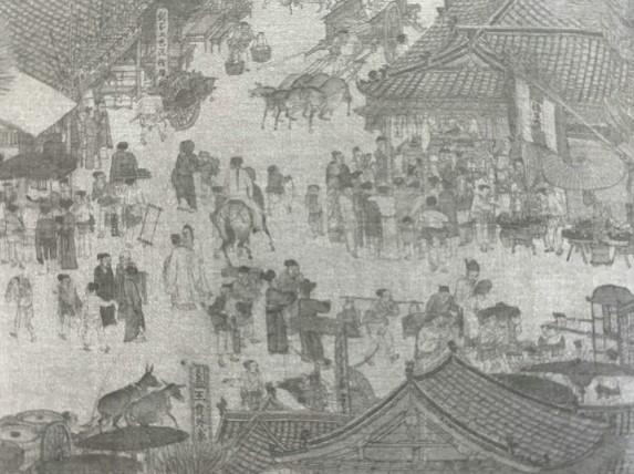 宋《清明上河图》,开封的街道。