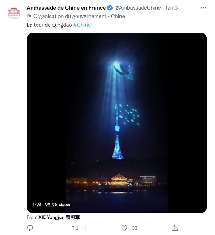 “中国驻法国大使馆”推特账号截图。