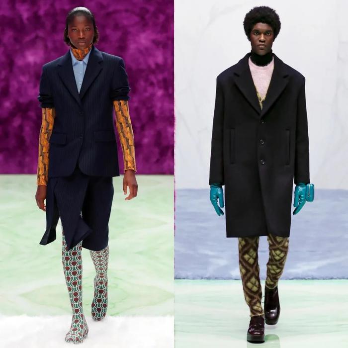 左:PRADA FALL 2021 READY-TO -WEAR,右:PRADA FALL 2021 MENSWEAR