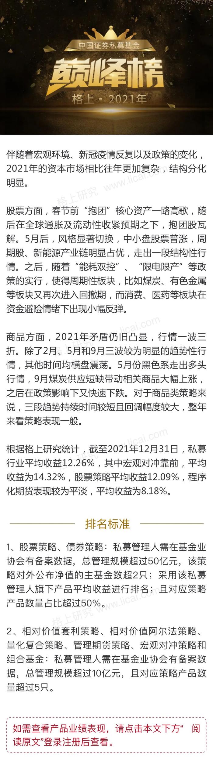 格上2021年中国证券私募基金巅峰榜