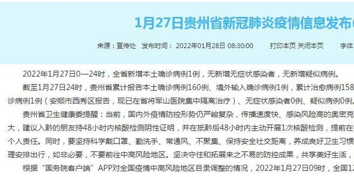 贵州新增本土确诊病例1例
(贵州新增本土确诊病例1例是哪里的) 贵州新增本土确诊病例1例
(贵州新增本土确诊病例1例是哪里的)