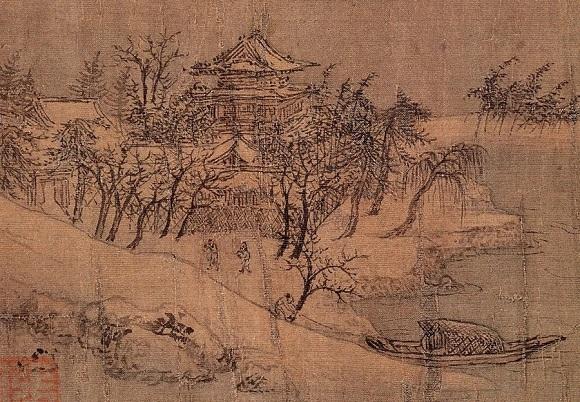 《雪江归棹图》卷末所描绘行船归来的“归棹”之意