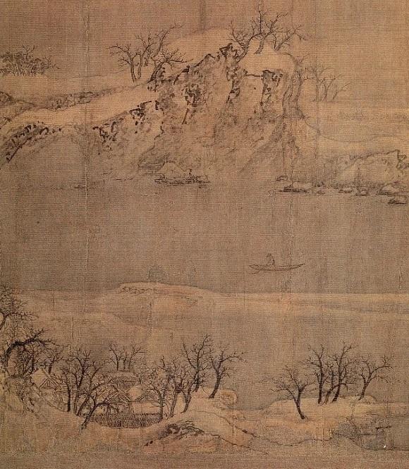 《雪江归棹图》全卷中央独行的渔父