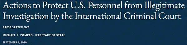 美国自称“保护美公民”,反对国际刑事法院的“非法调查”。图片来源:美国国务院。