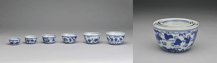 明 嘉靖 青花 婴戏图套杯