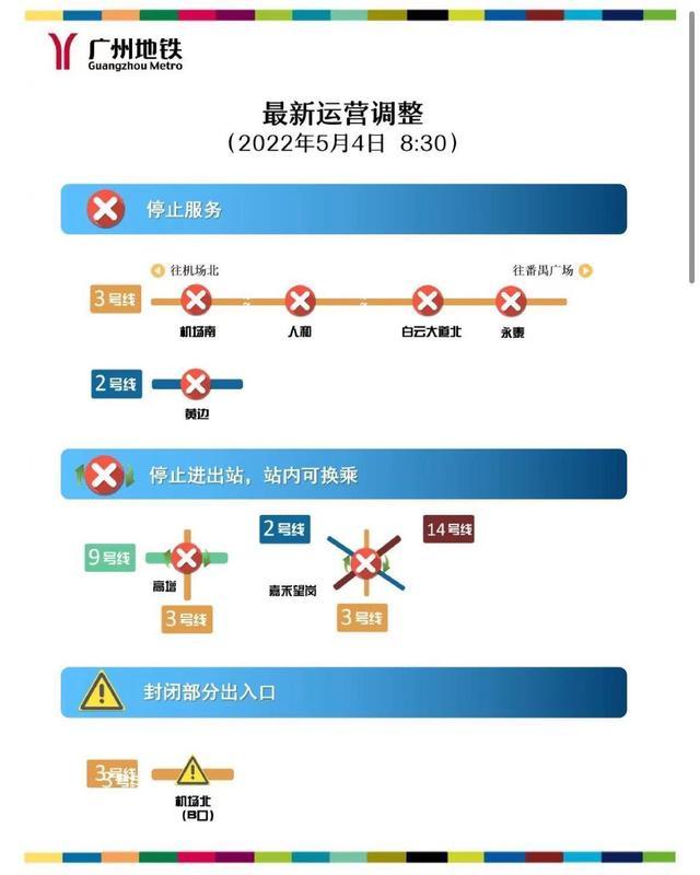 广州部分地铁站停止对外服务，白云机场航站楼入口增加当日乘机旅客身份查验