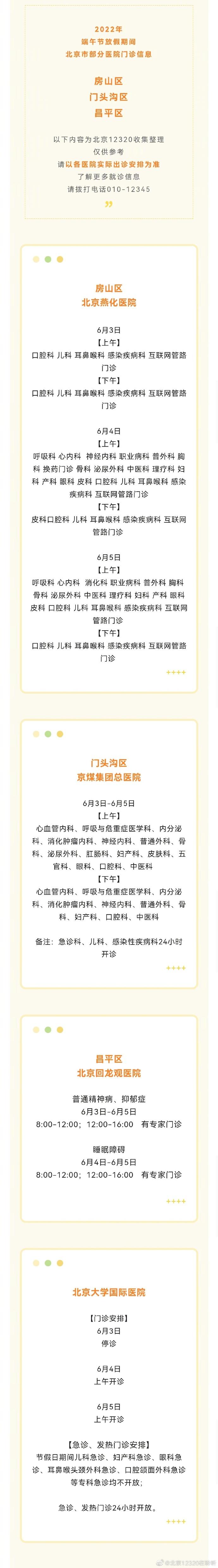 端午节假期！北京市部分医院门诊信息，涉及朝阳、海淀等区