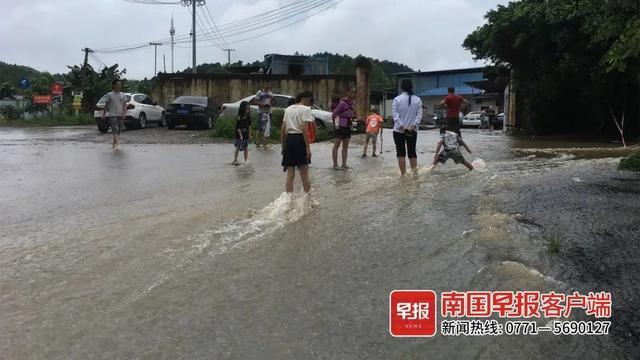 好欢乐！暴雨后路面积水，南宁市民上街抓鱼