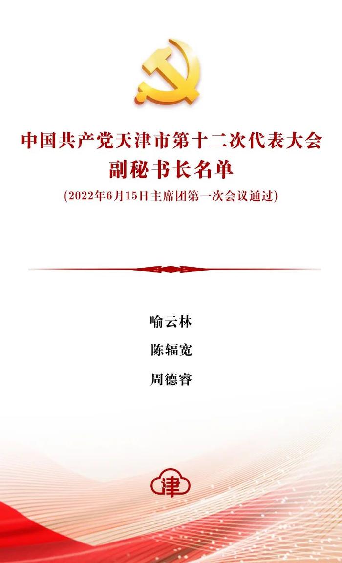 时政 | 中国共产党天津市第十二次代表大会主席团、主席团常务委员会、秘书长、副秘书长、代表资格审查委员会名单