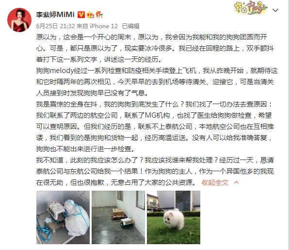 艺人宠物狗托运后死亡，泰航：正全面调查事件经过