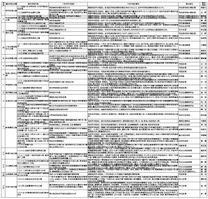 大连市2022年市政府重点民生实事项目7月份完成情况表