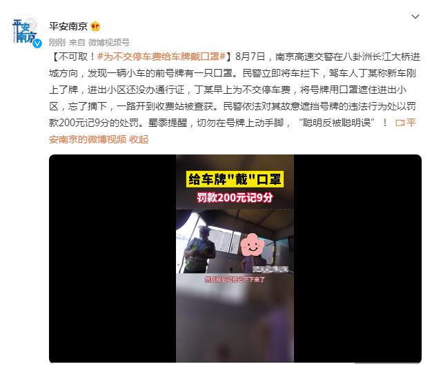 “聪明反被聪明误”！为不交停车费给车牌戴口罩