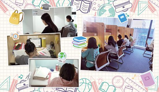 浙江省义乌市CoBooks共享自习室内,坐满了“充电”学习的年轻人。张宸毓/摄