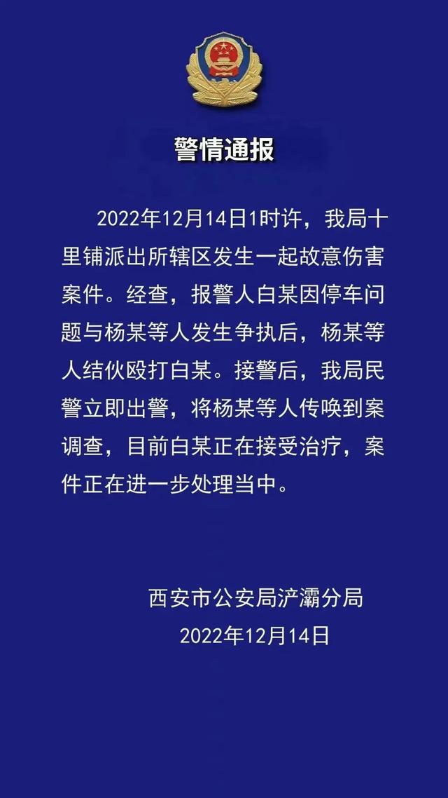 因停车问题结伙殴打他人，西安警方通报