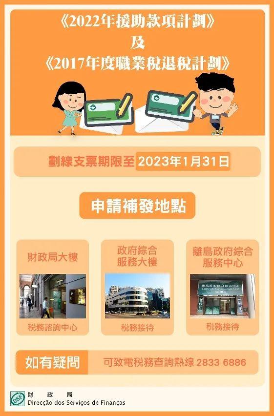 《2022年援助款项计划》及《2017年度职业税退税计划》划线支票提款期限至2023年1月31日