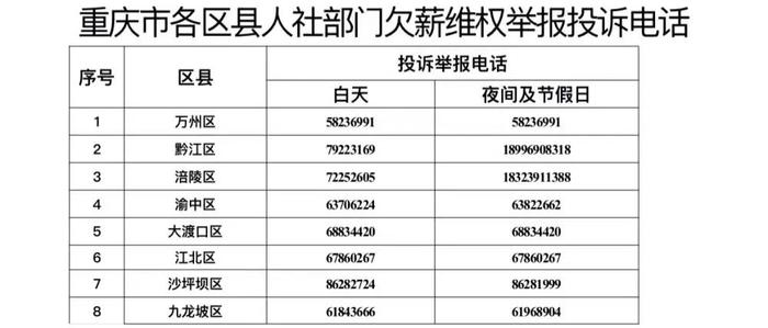 安“薪”过年！重庆公布欠薪维权举报投诉电话