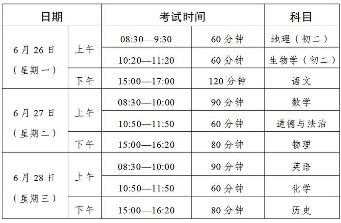 2023年初中学业水平考试时间安排定了！