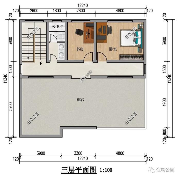 12×11米现代三层别墅，8米面宽大客厅、豪华套卧、时尚大露台全都有