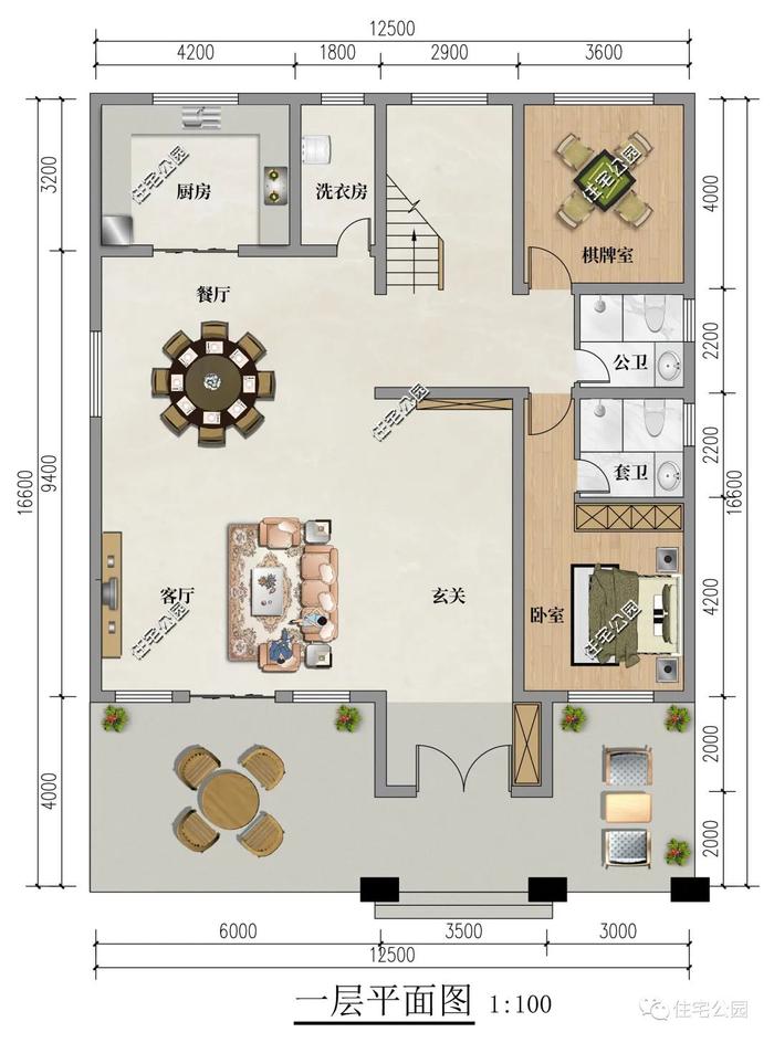 12×16米二层现代别墅，大客厅+大套卧居住舒适度更佳