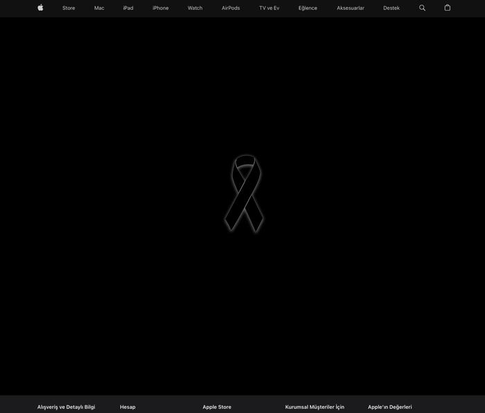 苹果土耳其官网主页变黑并放置“黑丝带”