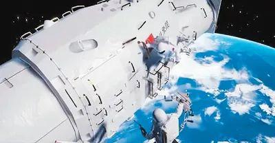 ▲航天员从天宫空间站出舱开展巡天空间望远镜维护作业示意图。