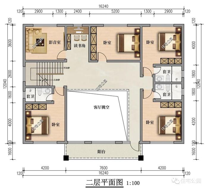 江西邵先生定制设计16×13米二层欧式别墅，7.6米挑空大客厅通透又大气