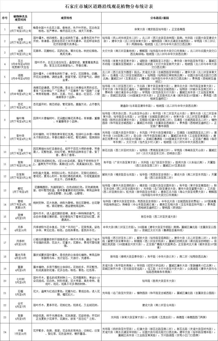 石家庄市2023年城区道路沿线赏花地图发布