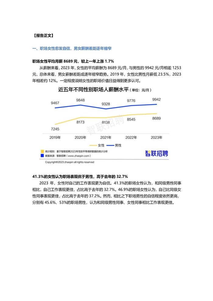 数据报告：2023中国女性职场现状调查报告，女性平均月薪8689元（21页 | 附下载）